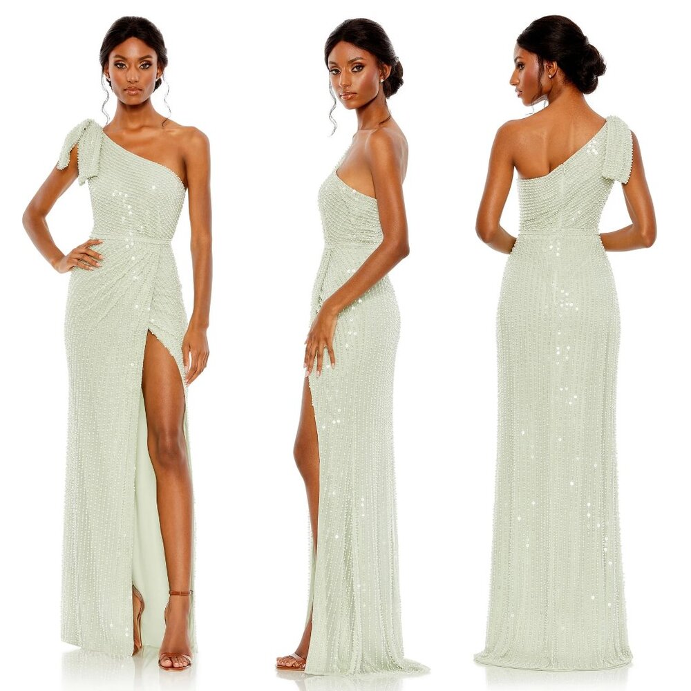 MAC DUGGAL | PEARL EMBELLISHED SOFT TIE ONE SHOULDER GOWN 93735